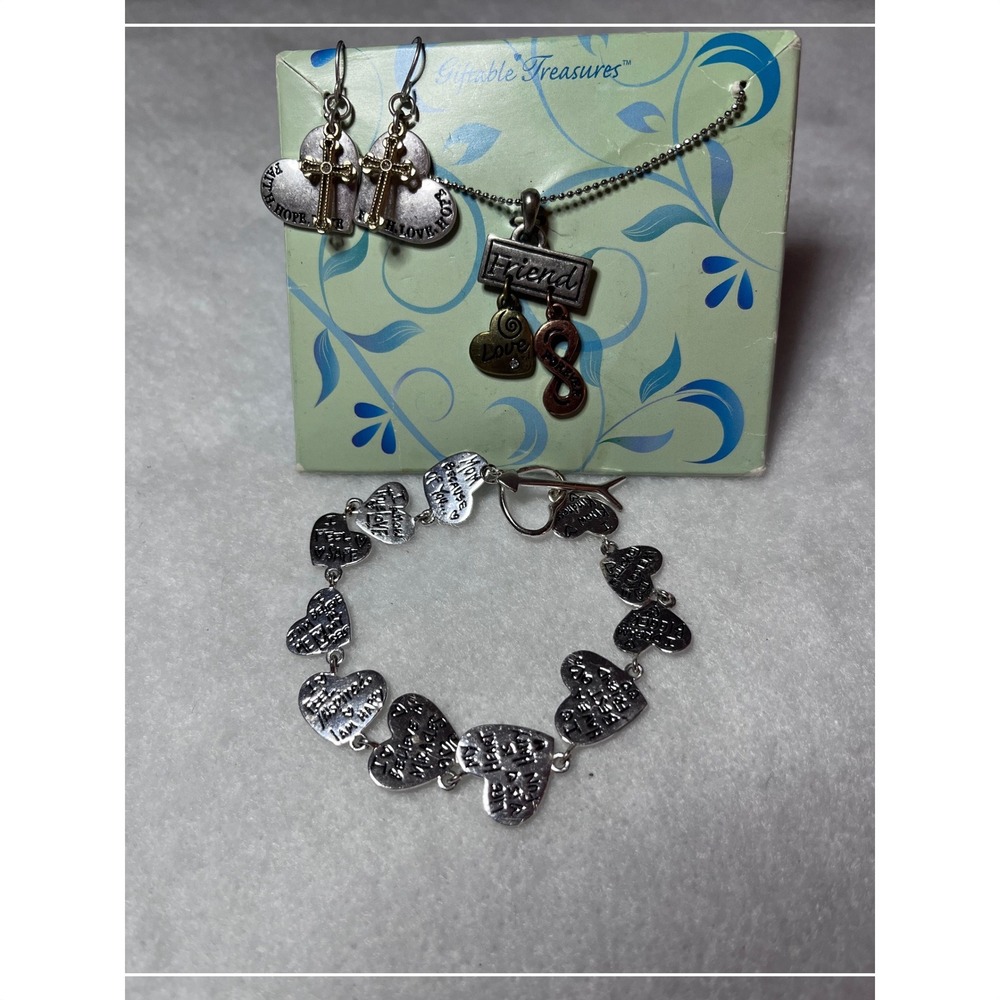 Giftable Treasures Jewelry Set Women OS Silver Faith Friend Heart Excellent - Picture 3 of 7
